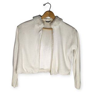 Vintage Storyk Off White with Gold Piping Satin Lined Cardigan Size Small